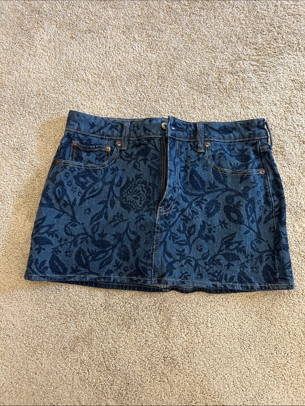 Abercrombie & Fitch Navy Floral Jacquard Denim Mini Skirt